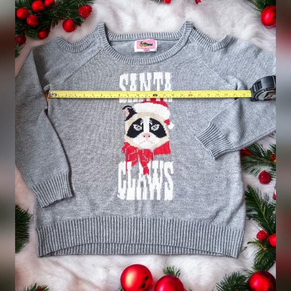 Tipsy Elves' Cat Ugly Christmas Cold Shoulder "Santa Claws" Sweater - Picture 3 of 8